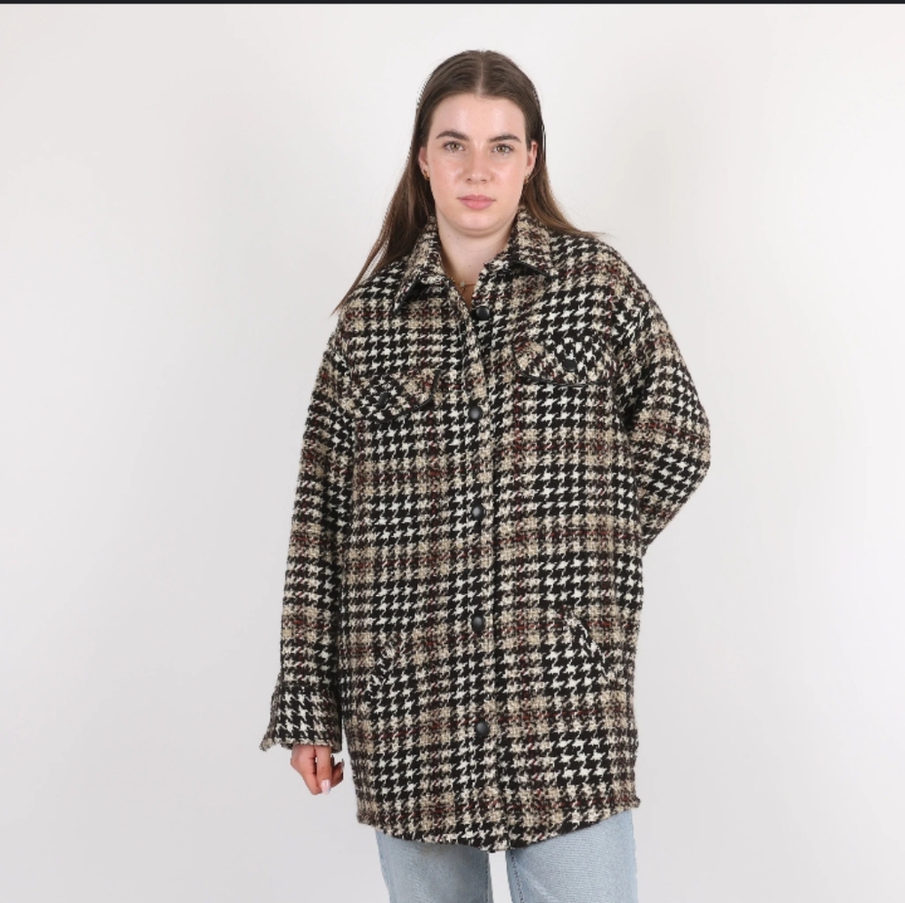 The Kooples Plaid Tweed Oversized Button Front Jacket - Picture 2 of 8